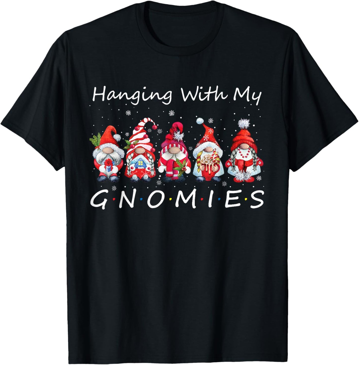 Funny Christmas Gnome Hanging With My Gnomies Family Pajamas T-Shirt - T-Shirt | Black