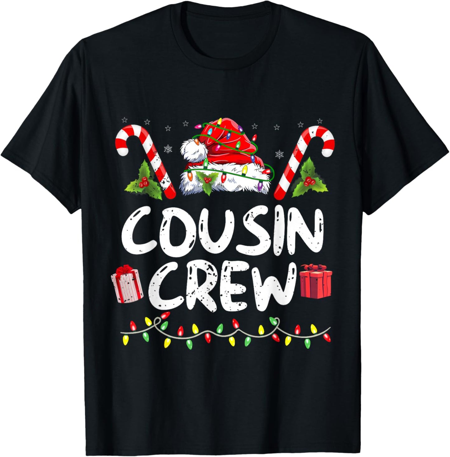 Christmas Cousin Crew Santa Hat Men Women Kids T-Shirt - T-Shirt | Black