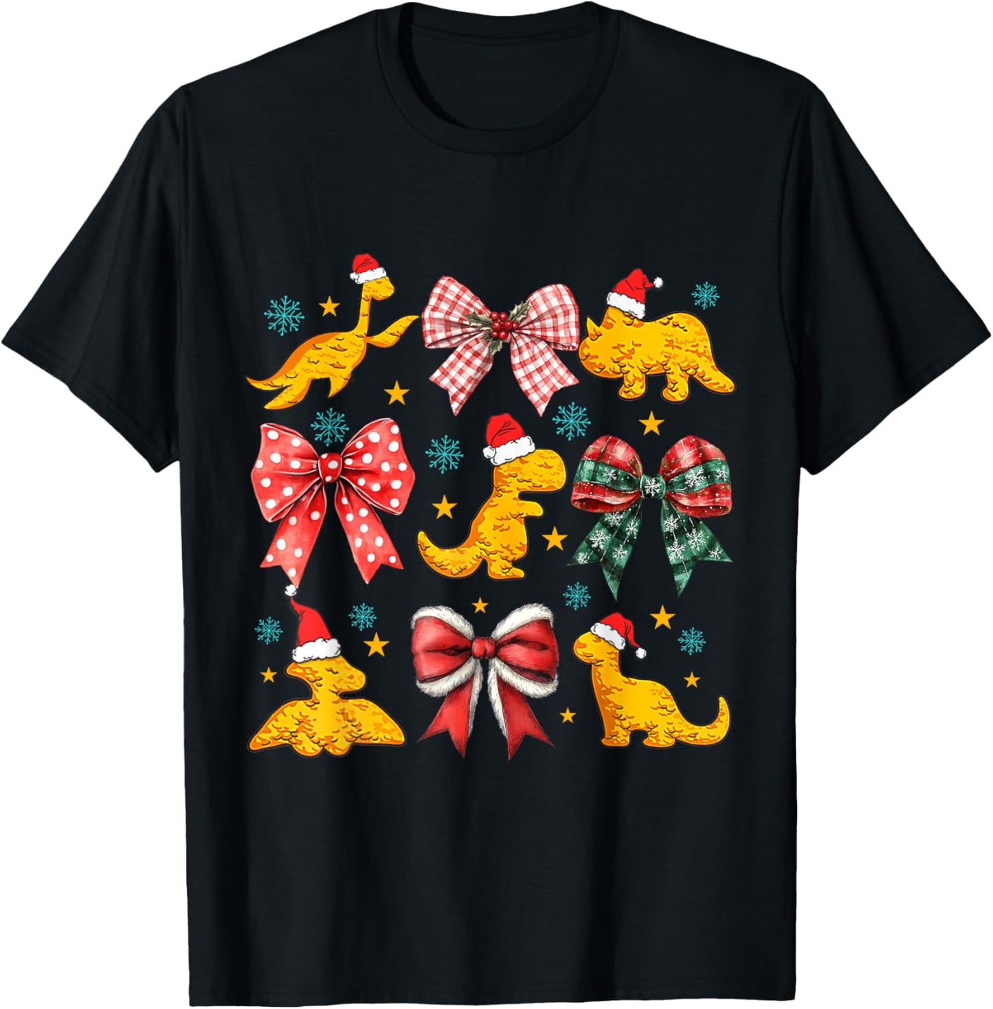 Coquette Bow Dinosaur Dino Chicken Nuggets Christmas Girly T-Shirt - T-Shirt | Black