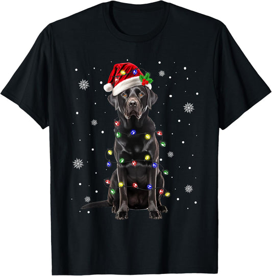 Black Lab Labrador Christmas Tree Light Pajama Dog Xmas T-Shirt - T-Shirt | Black