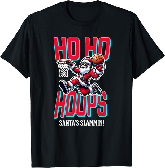 Ho Ho Hoops Santa Basketball Fun Christmas Sports T-Shirt - T-Shirt | Black
