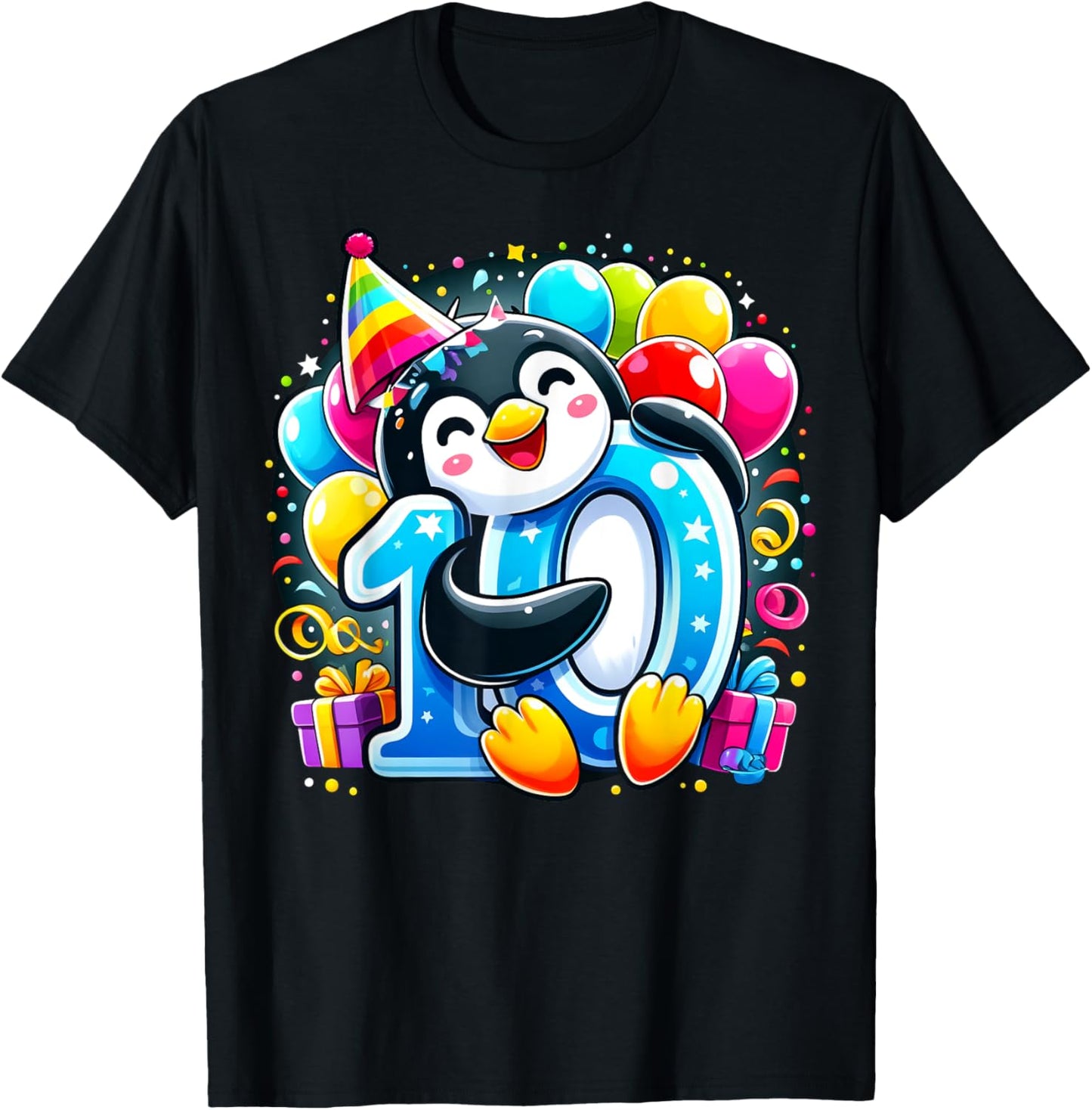 Kids Penguin Theme tenth Bday Party 10th Penguin Birthday T-Shirt - T-Shirt | Black