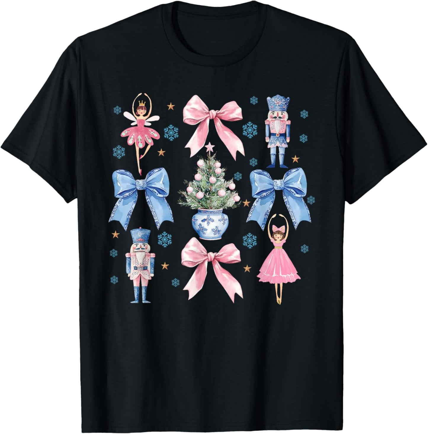 Coquette Bow Christmas Nutcracker Ballet Festive Women Girls T-Shirt - T-Shirt | Black