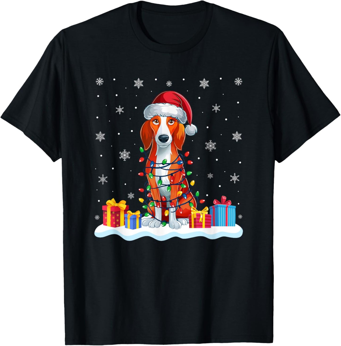American Foxhound Dog Santa Hat Christmas Tree Light Xmas Pj T-Shirt - T-Shirt | Black