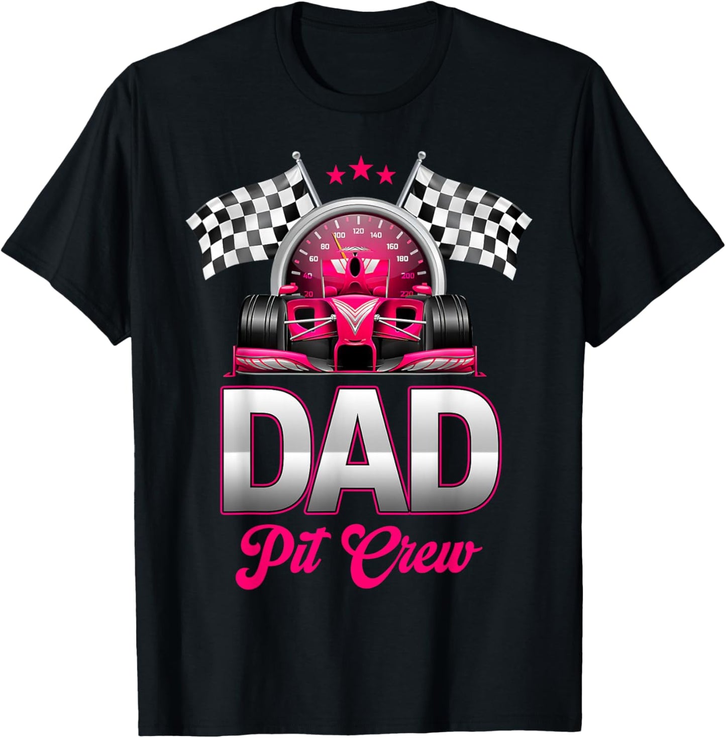Dad Pit Crew Race Car Birthday Girl Party Racing Family T-Shirt - T-Shirt | Black