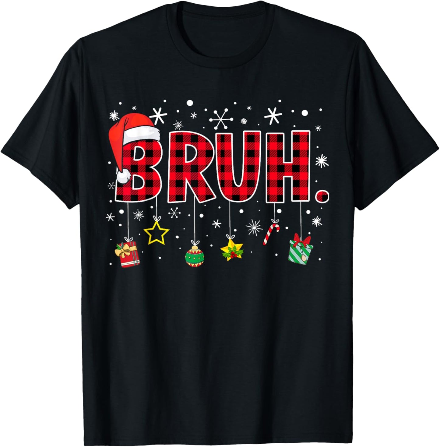 Bruh Funny Christmas Red Plaid Teens Boys Kids Xmas Pajamas T-Shirt - T-Shirt | Black