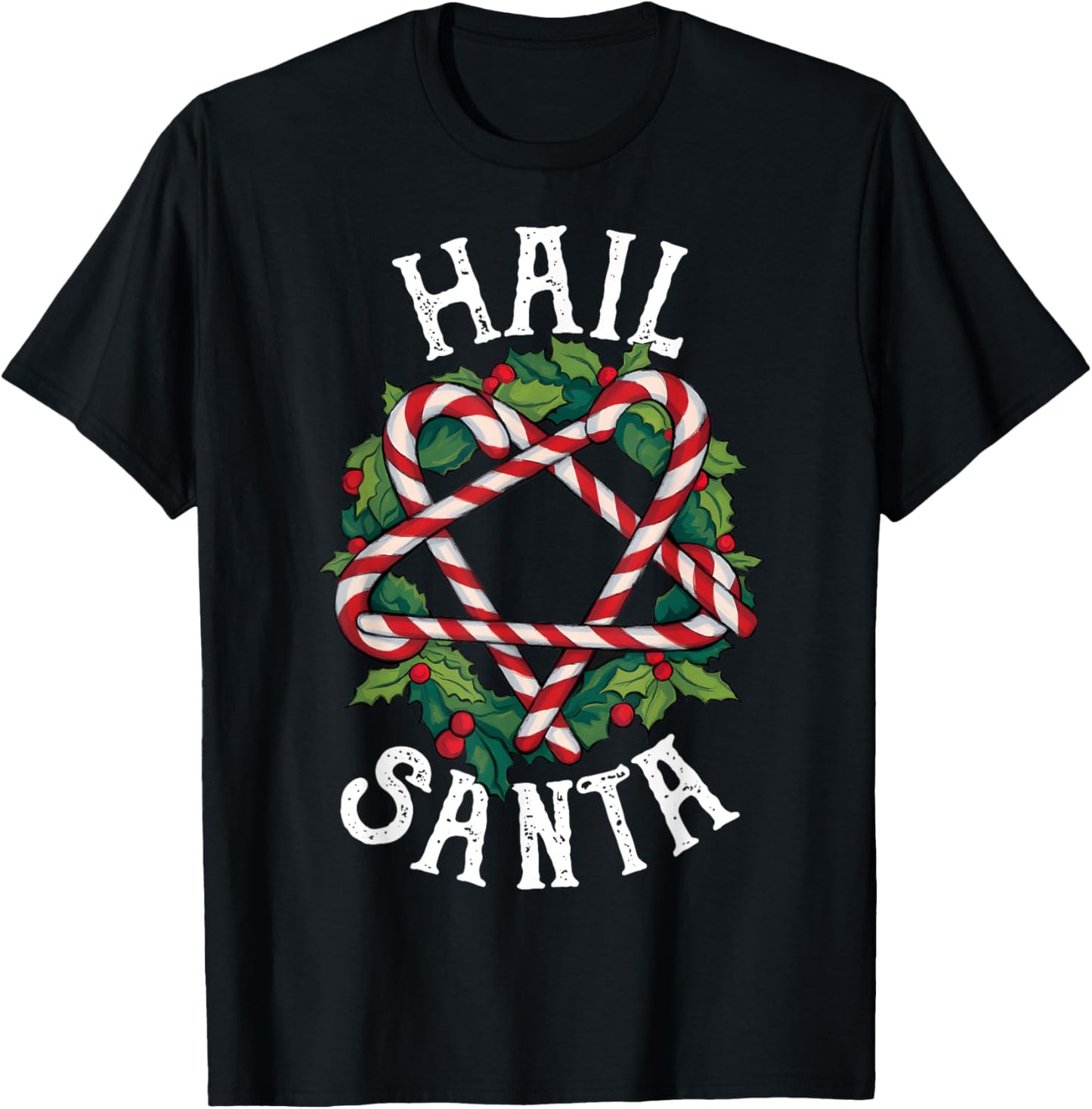 Hail Santa Candycane Pentagram Gothmas Funny Goth Christmas T-Shirt - T-Shirt | Black