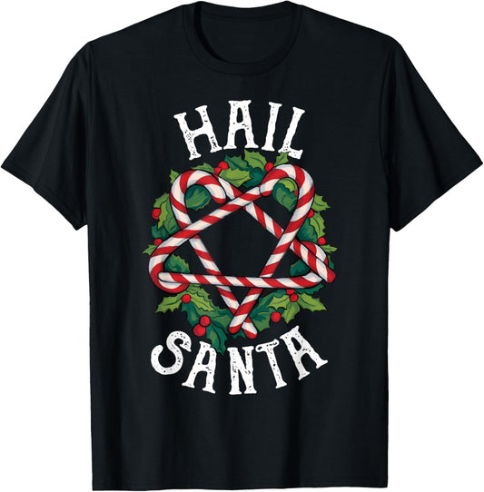 Hail Santa Candycane Pentagram Gothmas Funny Goth Christmas T-Shirt - T-Shirt | Black