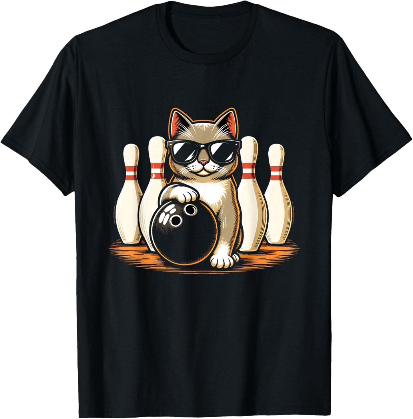 Cat Wearing Sunglasses Playing Bowling Cat Lover T-Shirt - T-Shirt | Black