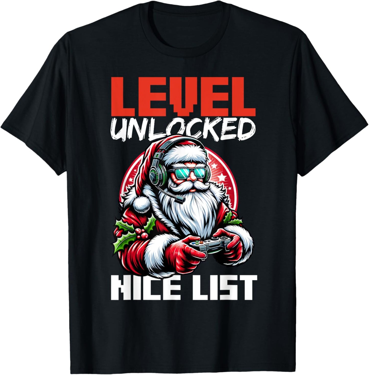 Christmas Gamer Boys Nice List Video Game Santa Xmas T-Shirt - T-Shirt | Black
