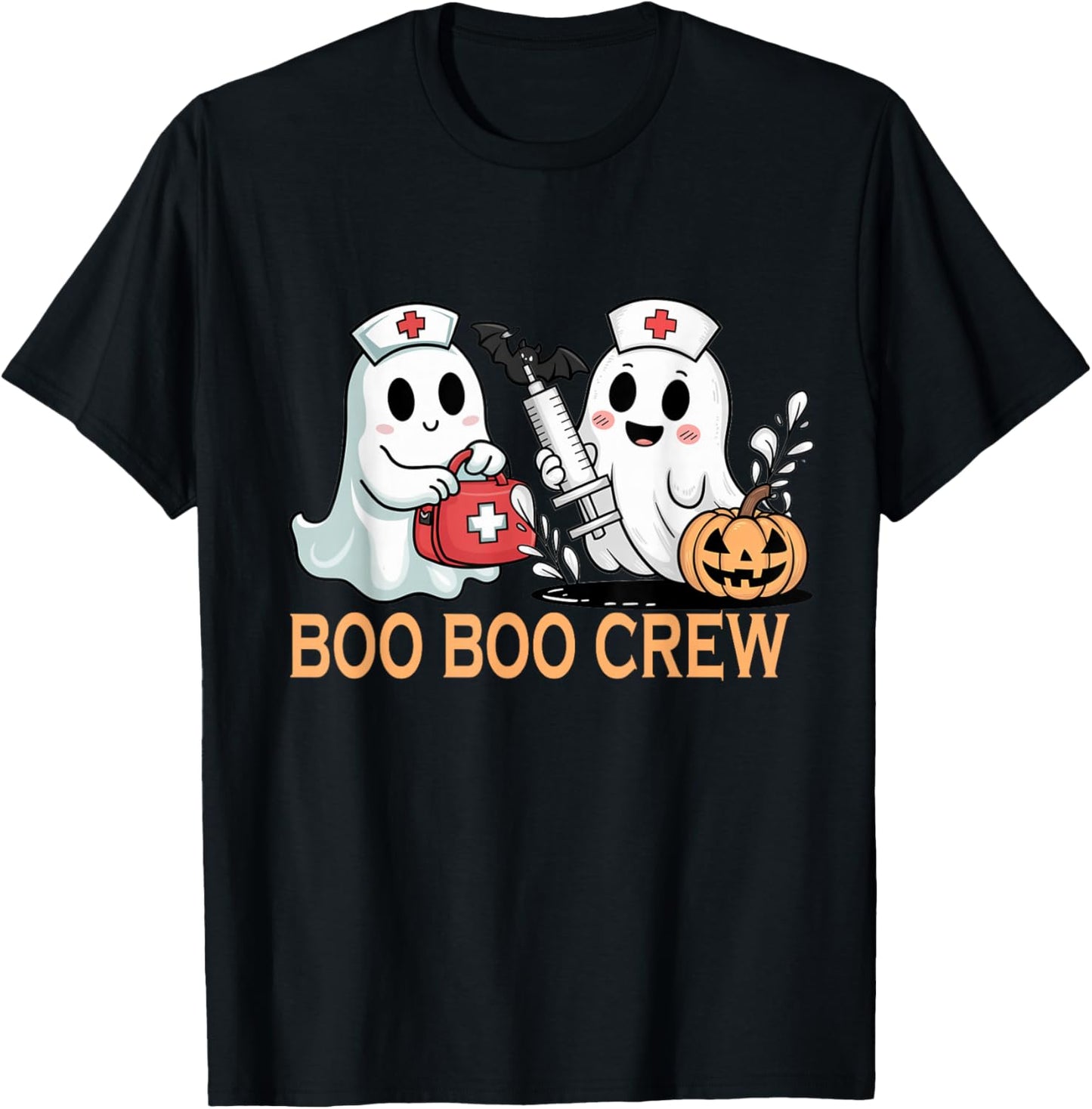Ghost Boo Boo Crew Nurse Halloween Women Spooky Nurse Funny T-Shirt - T-Shirt | Black