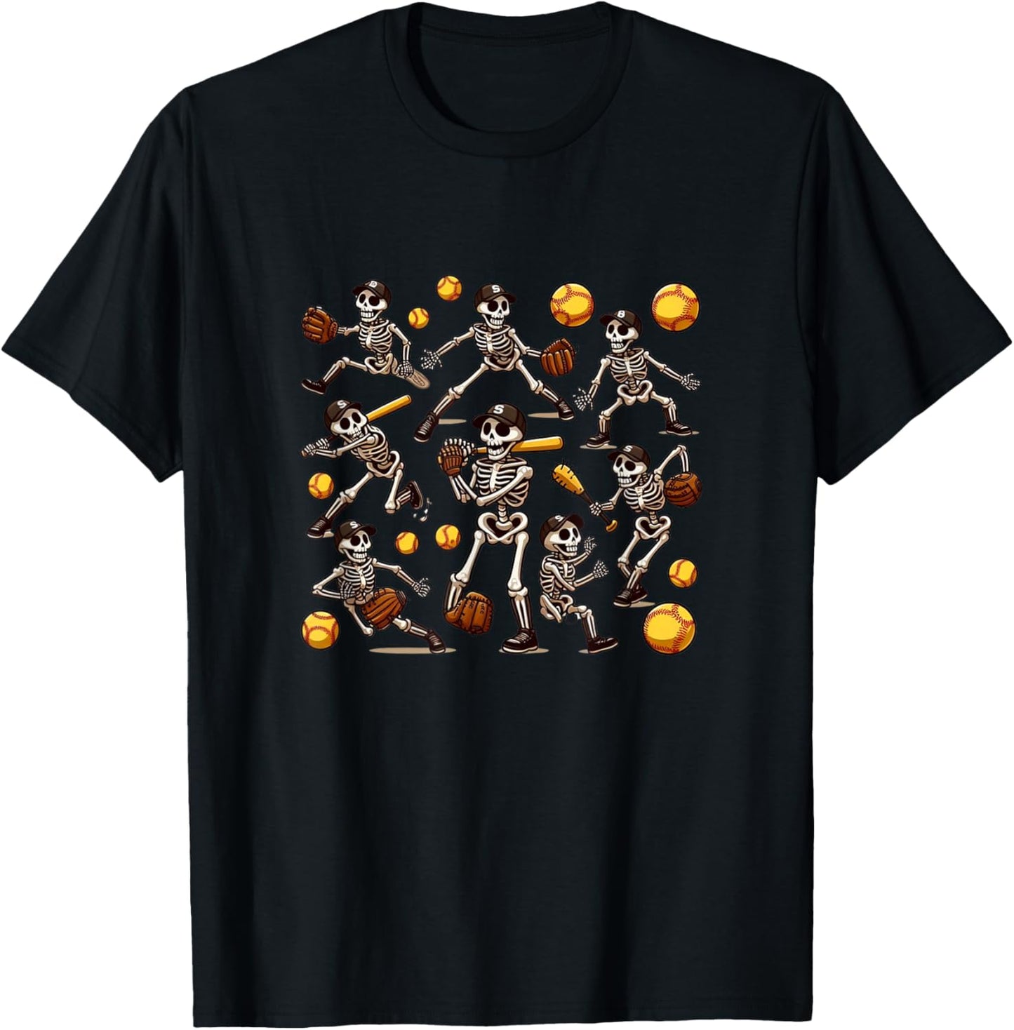 Softball Halloween Shirt Girls Women Softball Skeleton T-Shirt - T-Shirt | Black