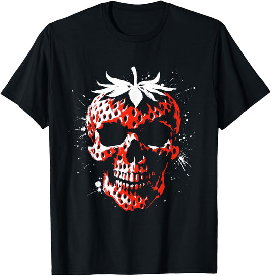 Strawberry Skull - Creepy Skeleton Fruit Halloween Lover T-Shirt - T-Shirt | Black