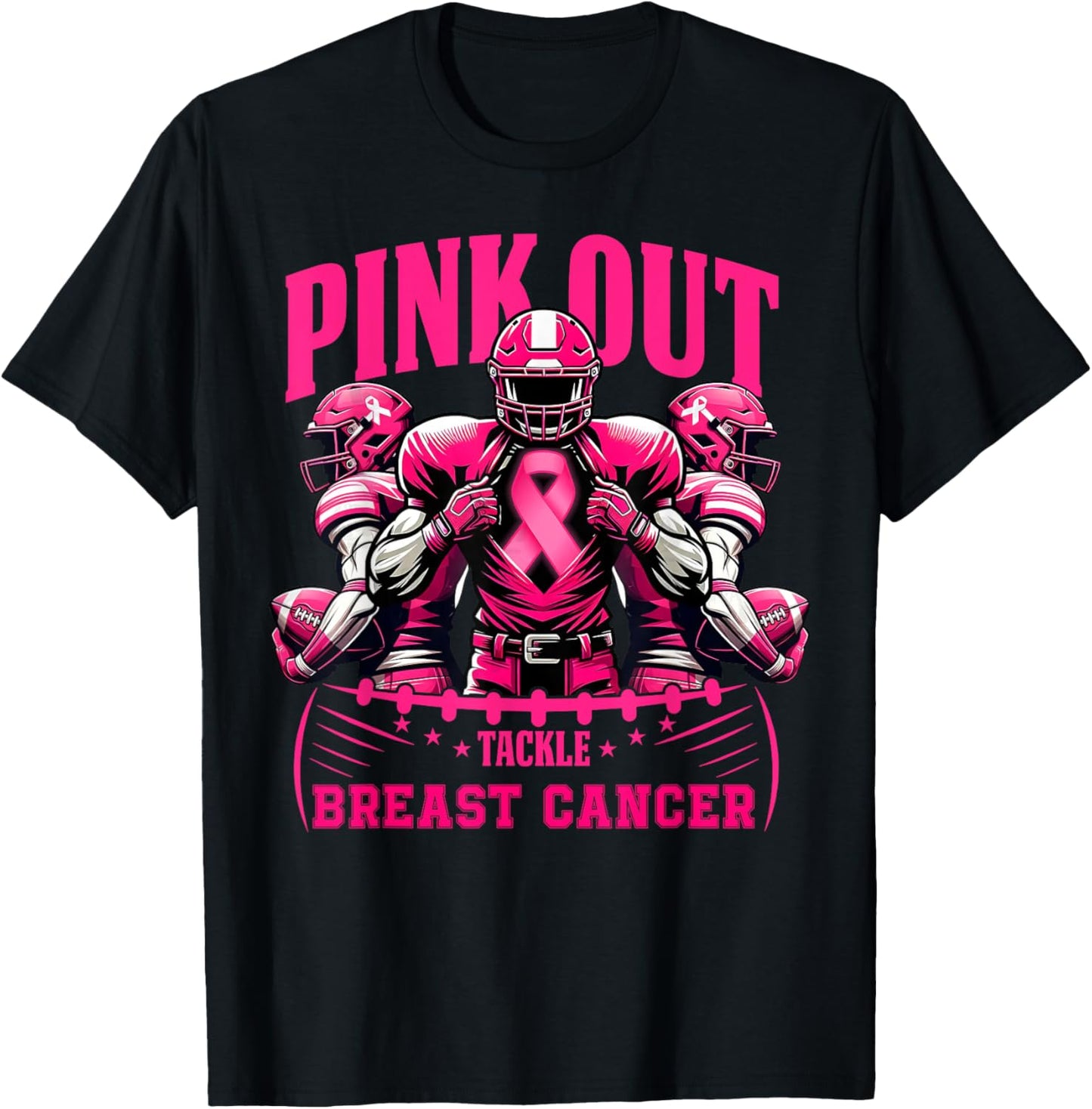 Pink Out Football Game Tackle Breast Cancer Spirit Week T-Shirt - T-Shirt | Black