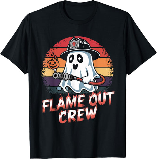 Flame Out Crew Ghost Firefighter Halloween Retro T-Shirt - T-Shirt | Black