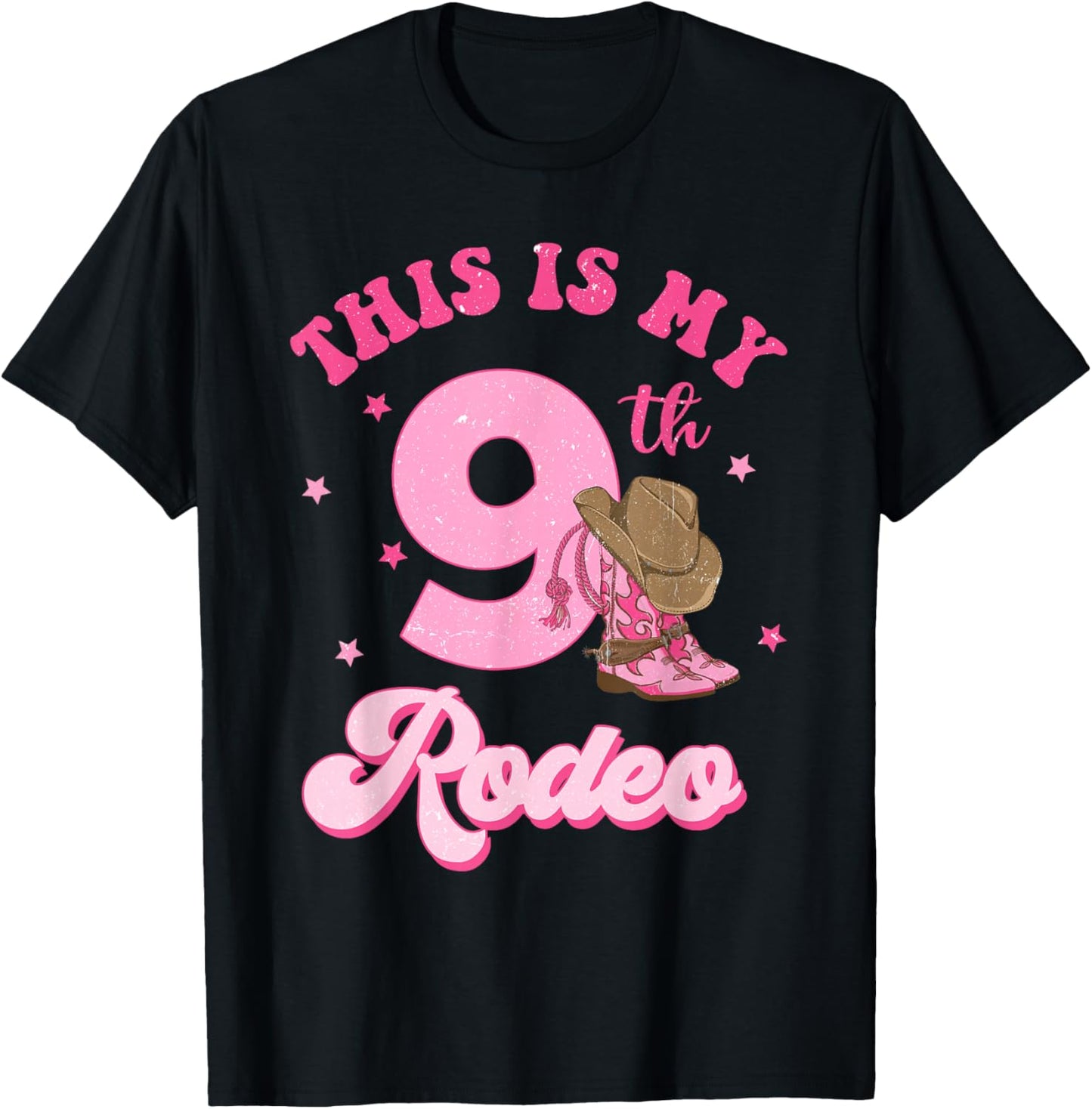 This Is My 9th Rodeo Western Cowgirl 9 Year Old Birthday T-Shirt - T-Shirt | Black