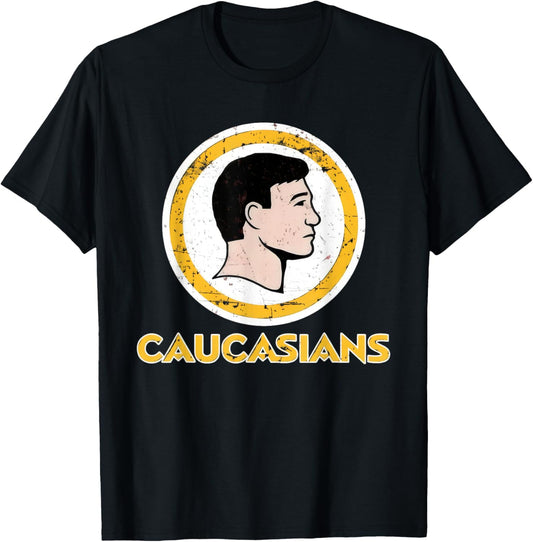 Caucasians Funny Retro Sports Logo Pun - Sarcastic Parody T-Shirt - T-Shirt | Black