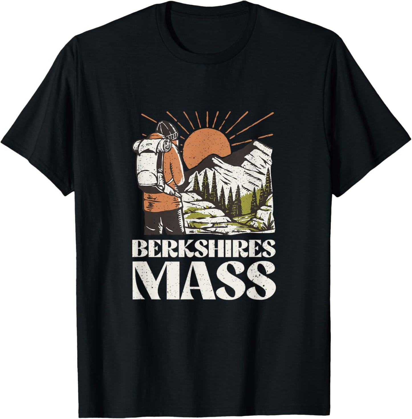 Vintage Hiker on Mountain Berkshires Mass Hiking T-Shirt - T-Shirt | Black