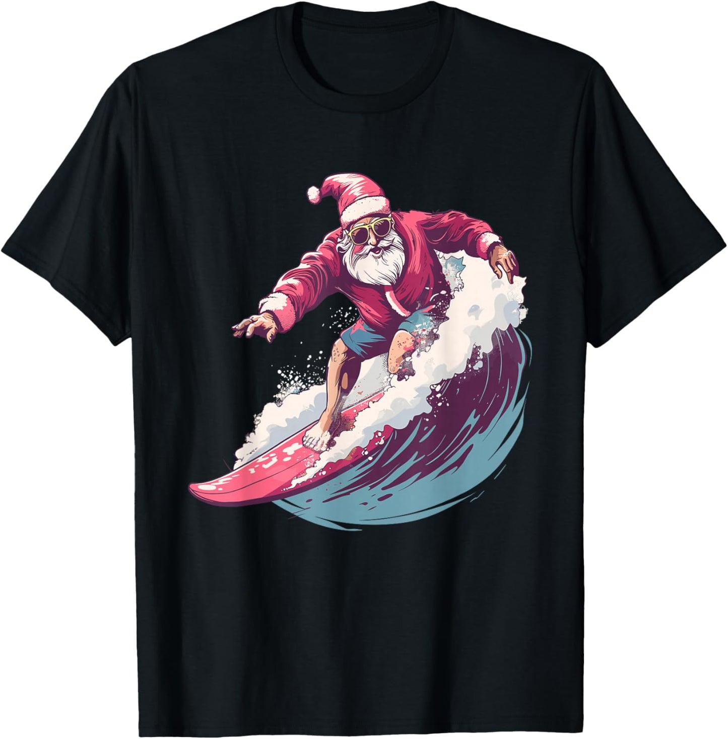Christmas Surfing Santa Surfboarder Surf Lover Xmas Pajama T-Shirt - T-Shirt | Black