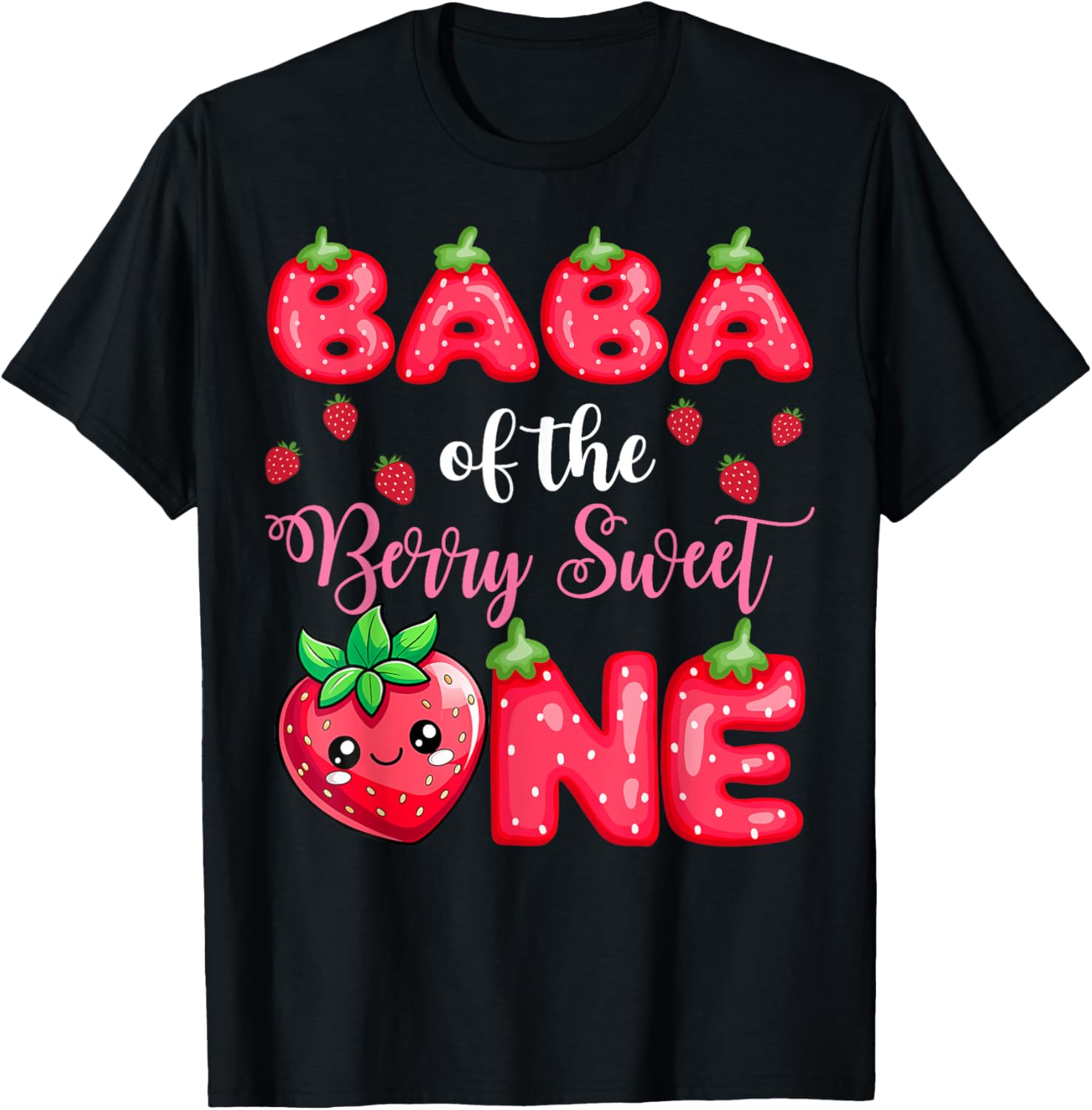 Baba Of The Berry Sweet One 1St Birthday Strawberry T-Shirt - T-Shirt | Black