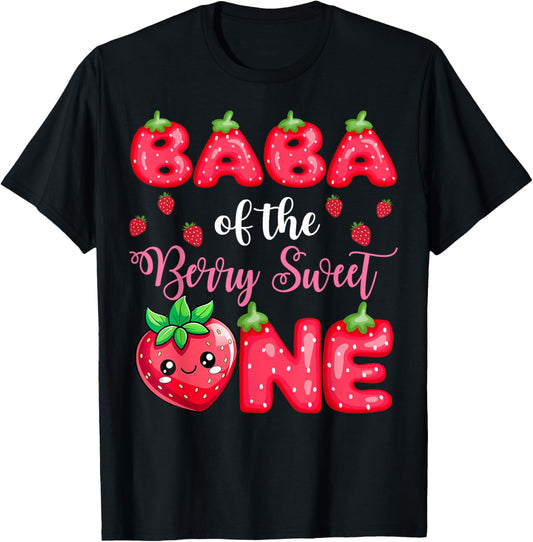 Baba Of The Berry Sweet One 1St Birthday Strawberry T-Shirt - T-Shirt | Black