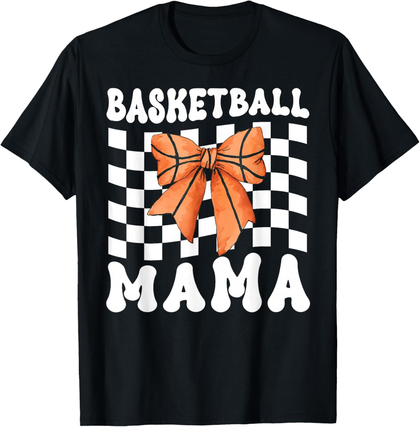 Basketball Mama Coquette Bow Game Day Funny Sports Lover Mom T-Shirt - T-Shirt | Black
