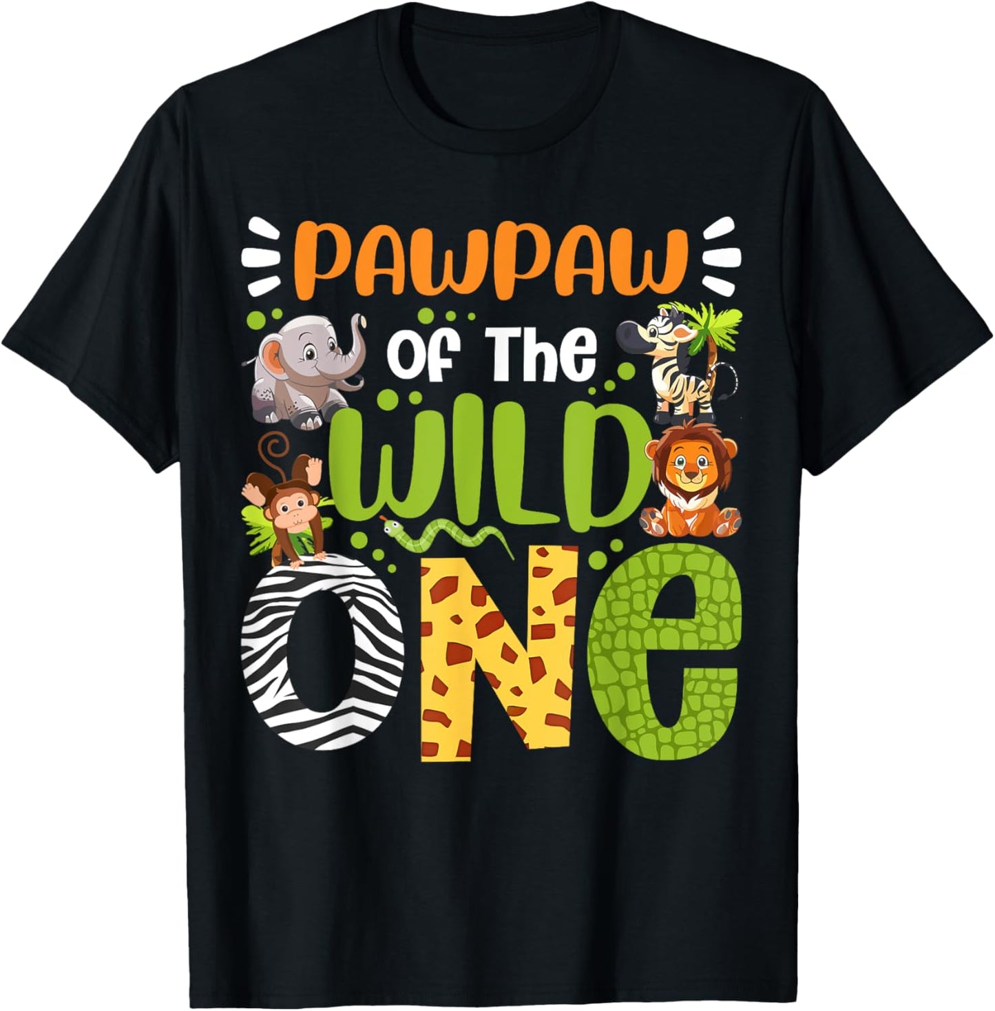 Pawpaw Of The Wild One Kids Safari Zoo Birthday Family T-Shirt - T-Shirt | Black