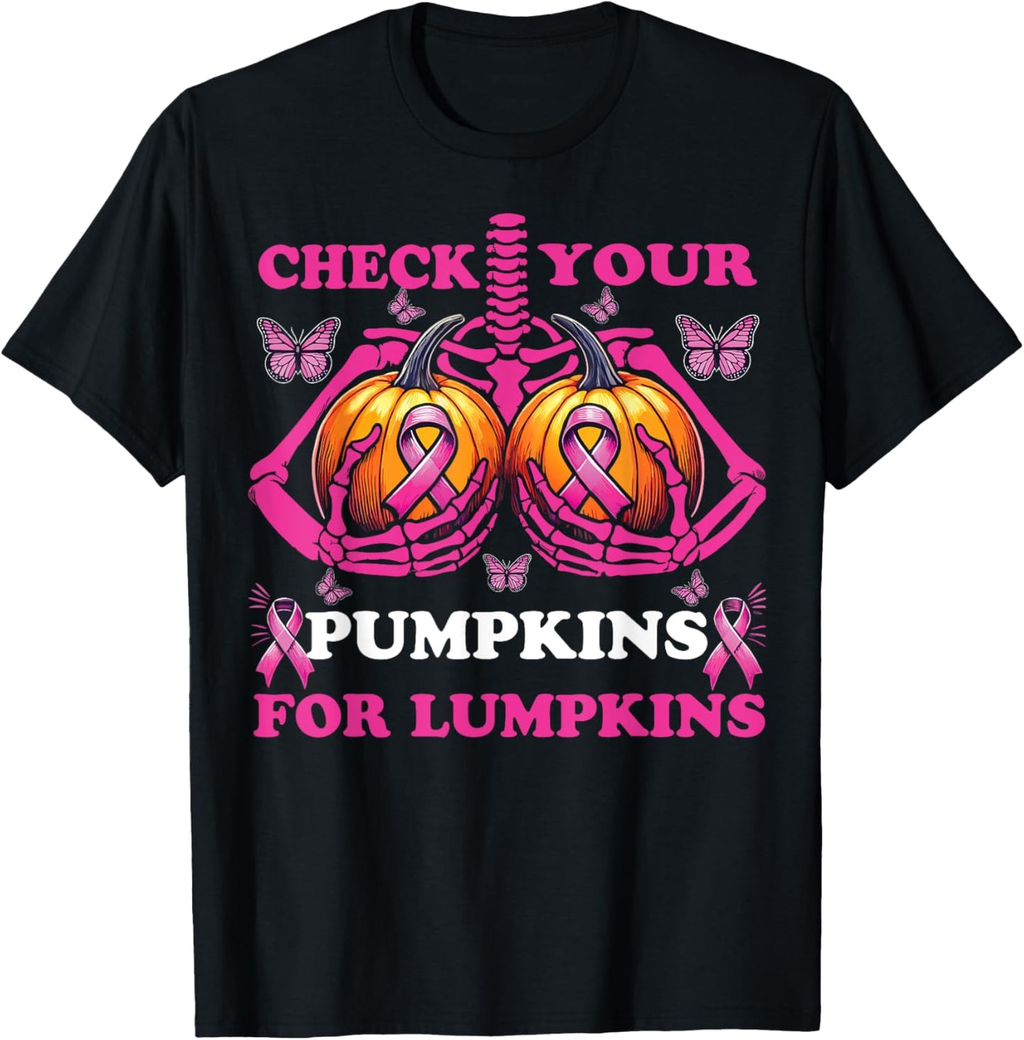 Check Your Pumpkins For Lumpkins Breast Cancer Awareness T-Shirt - T-Shirt | Black