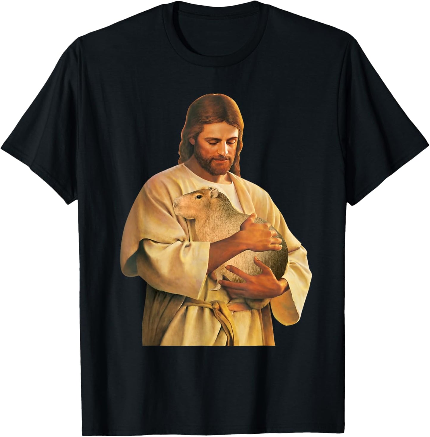 Funny Meme Capybara Lover Cute Jesus Holding Capybara Joke T-Shirt - T-Shirt | Black