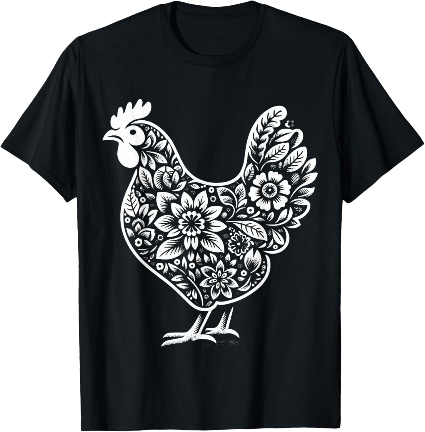 Floral Chicken Farmer Chicken Girl Flower T-Shirt - T-Shirt | Black