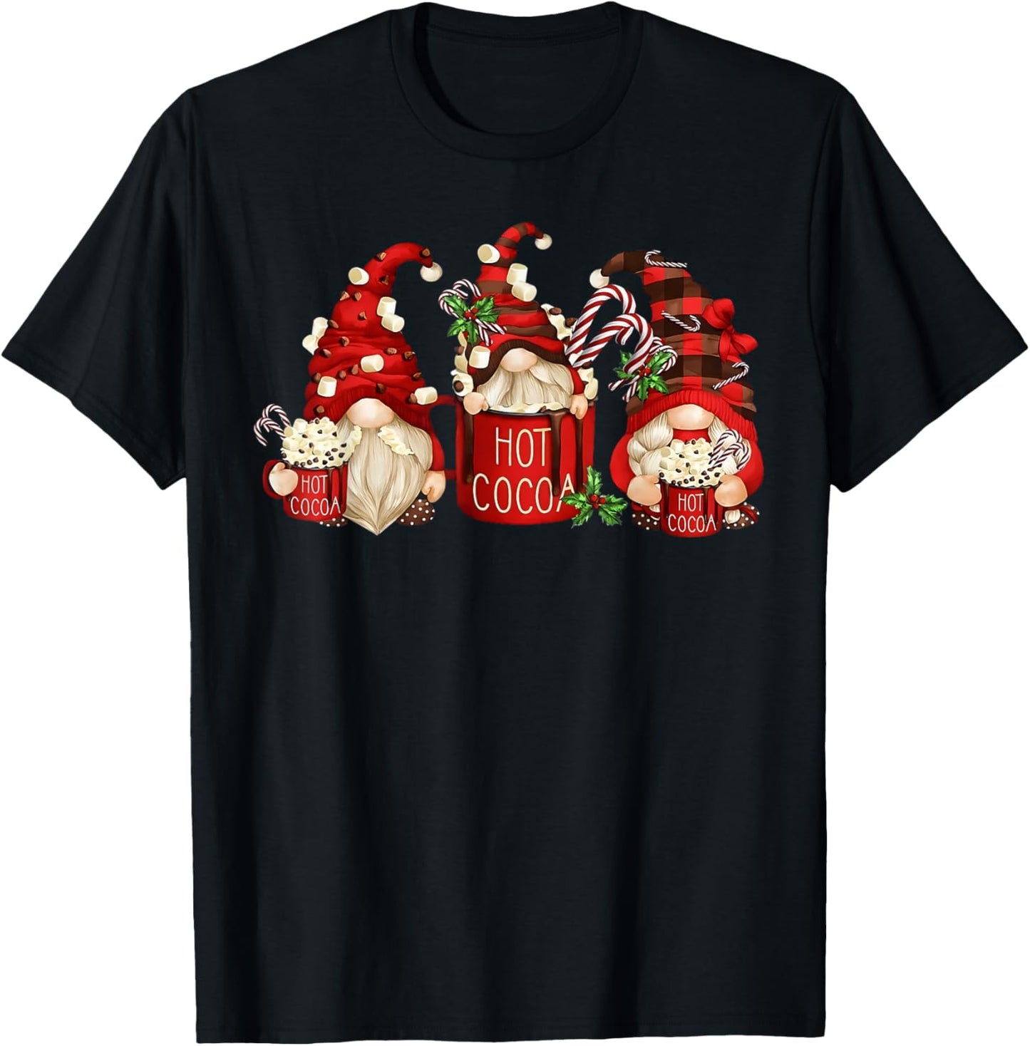 Cute Retro Chocolate Hot Cocoa Mug Funny Gnomes Christmas T-Shirt - T-Shirt | Black
