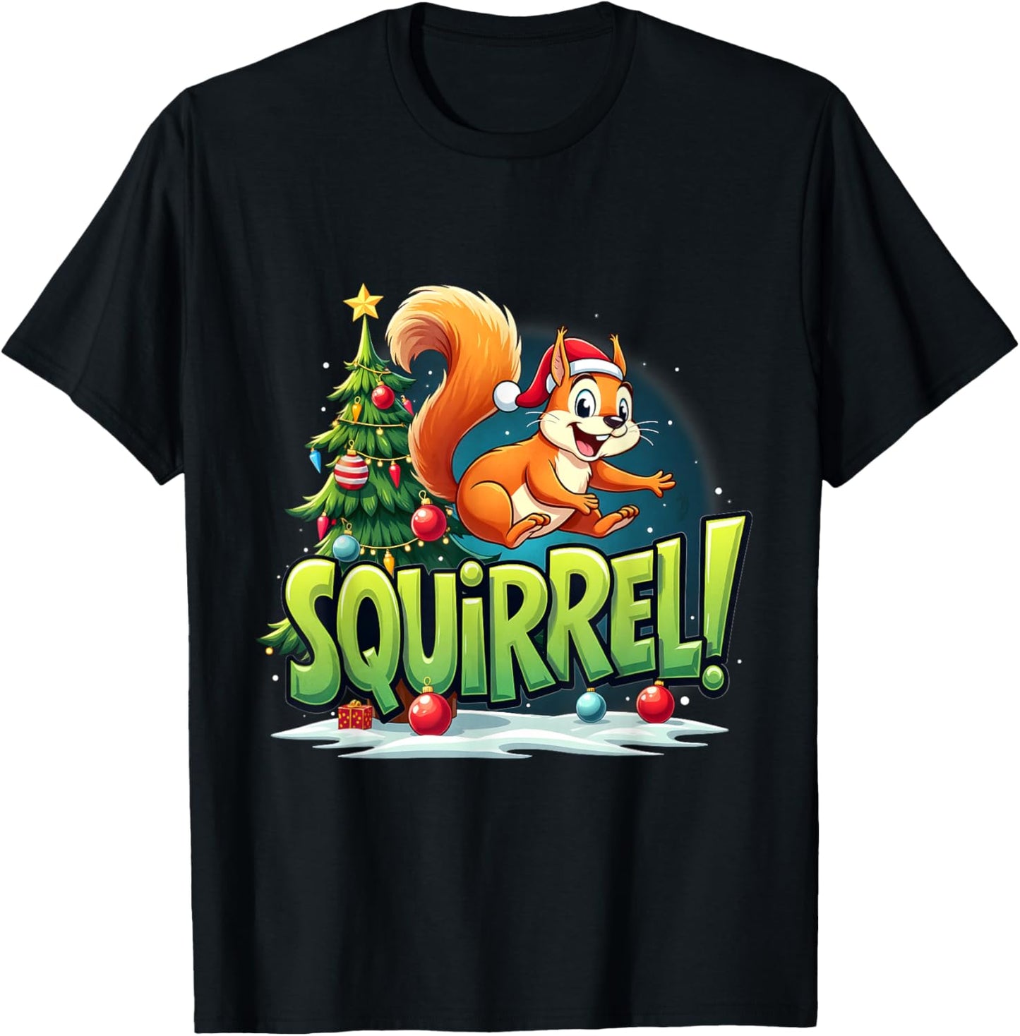 Merry Christmas Squirrel! Funny Christmas Xmas Squirrel T-Shirt - T-Shirt | Black