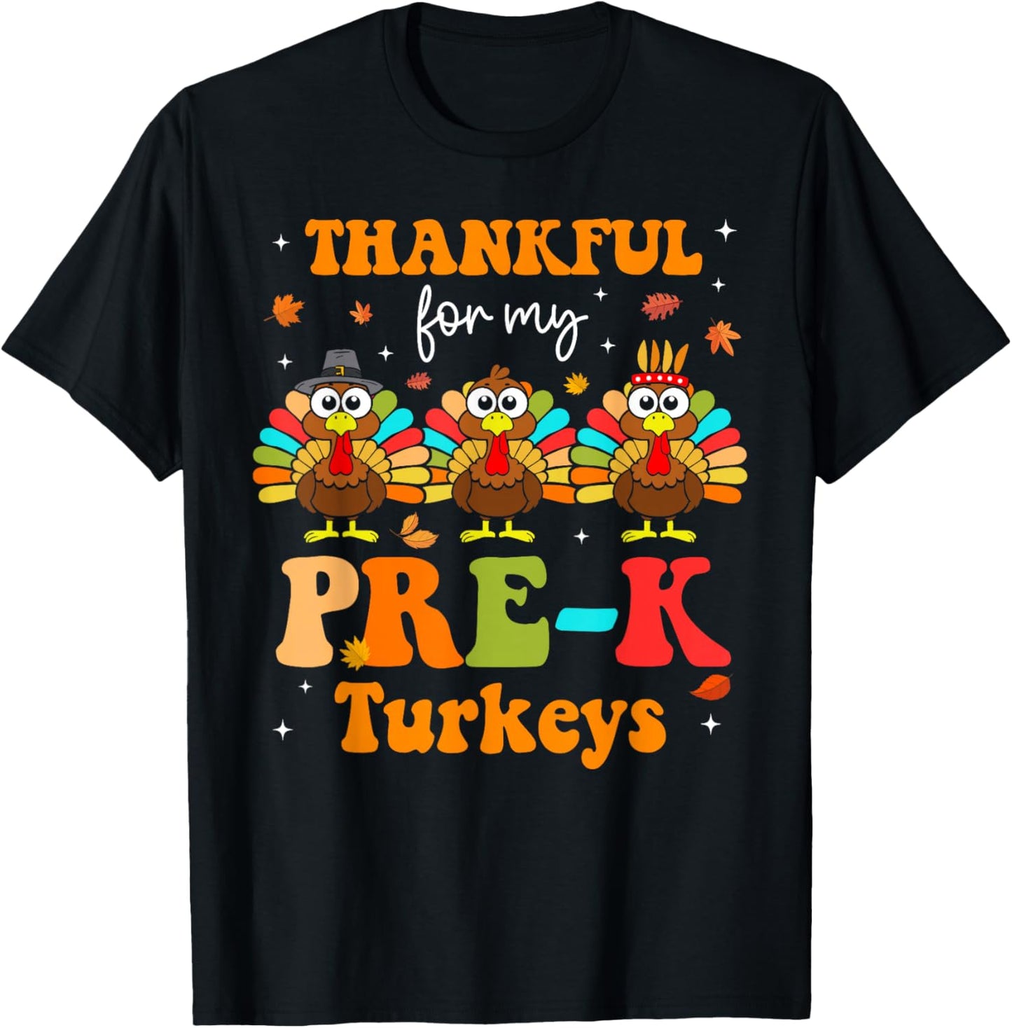 Groovy Thankful For My Pre-K Turkey Thanksgiving Teacher T-Shirt - T-Shirt | Black