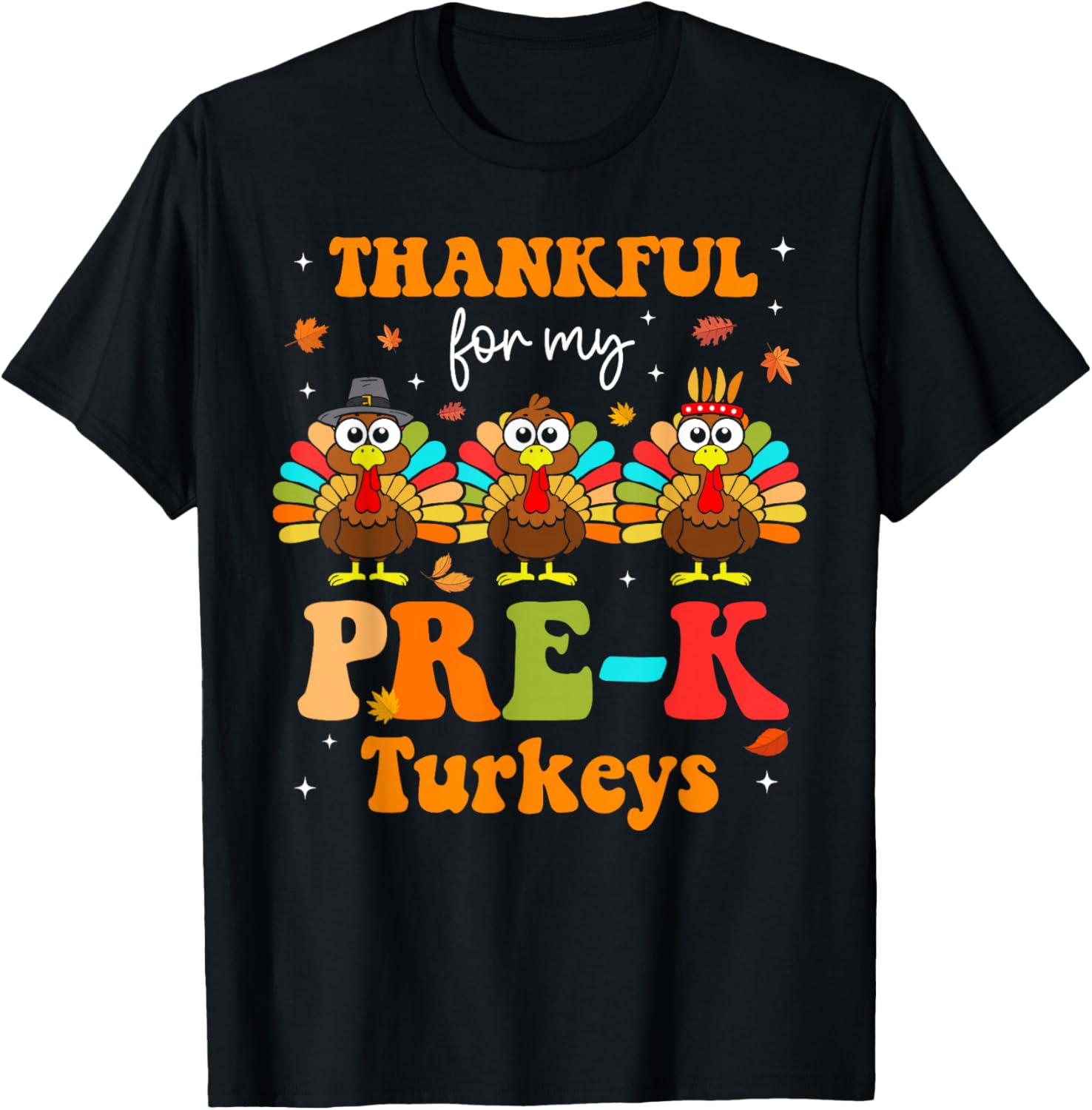 Groovy Thankful For My Pre-K Turkey Thanksgiving Teacher T-Shirt - T-Shirt | Black