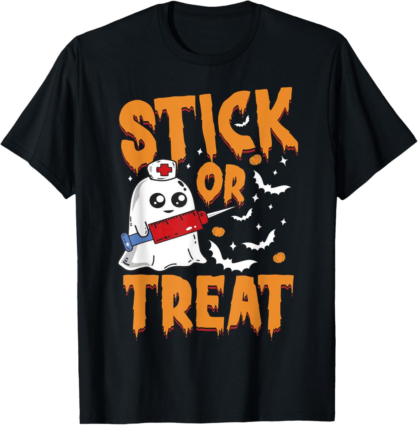 Stick Or Treat Ghost Nurse Phlebotomy Tech Halloween Costume T-Shirt - T-Shirt | Black