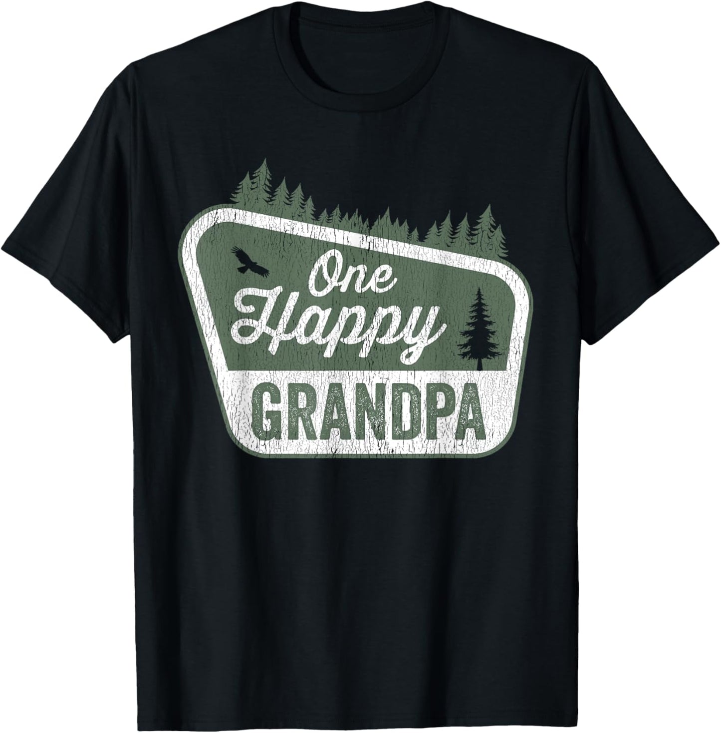 One Happy Grandpa Matching Family Birthday Party Camping T-Shirt - T-Shirt | Black