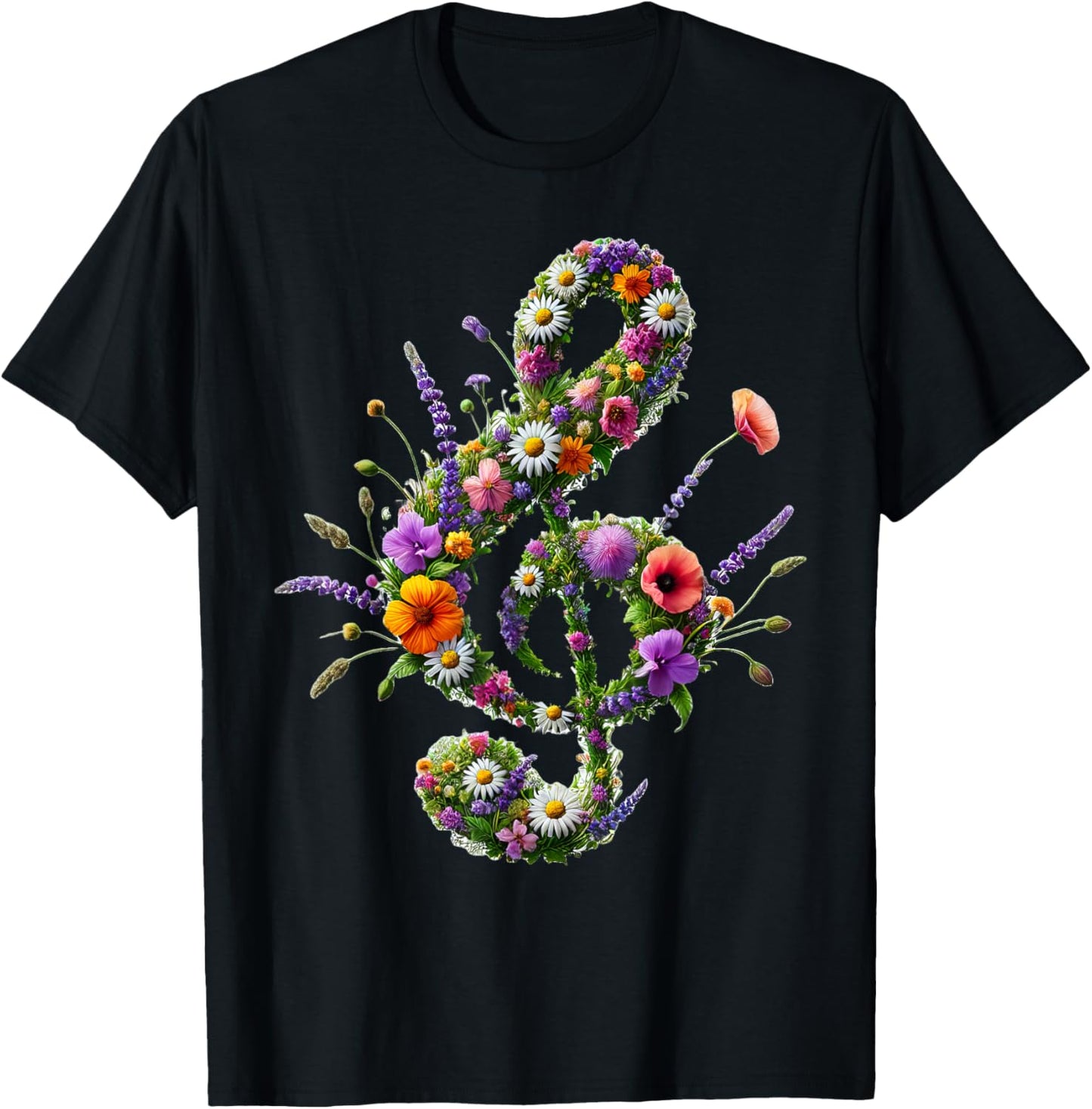 Wildflowers Treble Clef Flower Musical Note Music T-Shirt - T-Shirt | Black