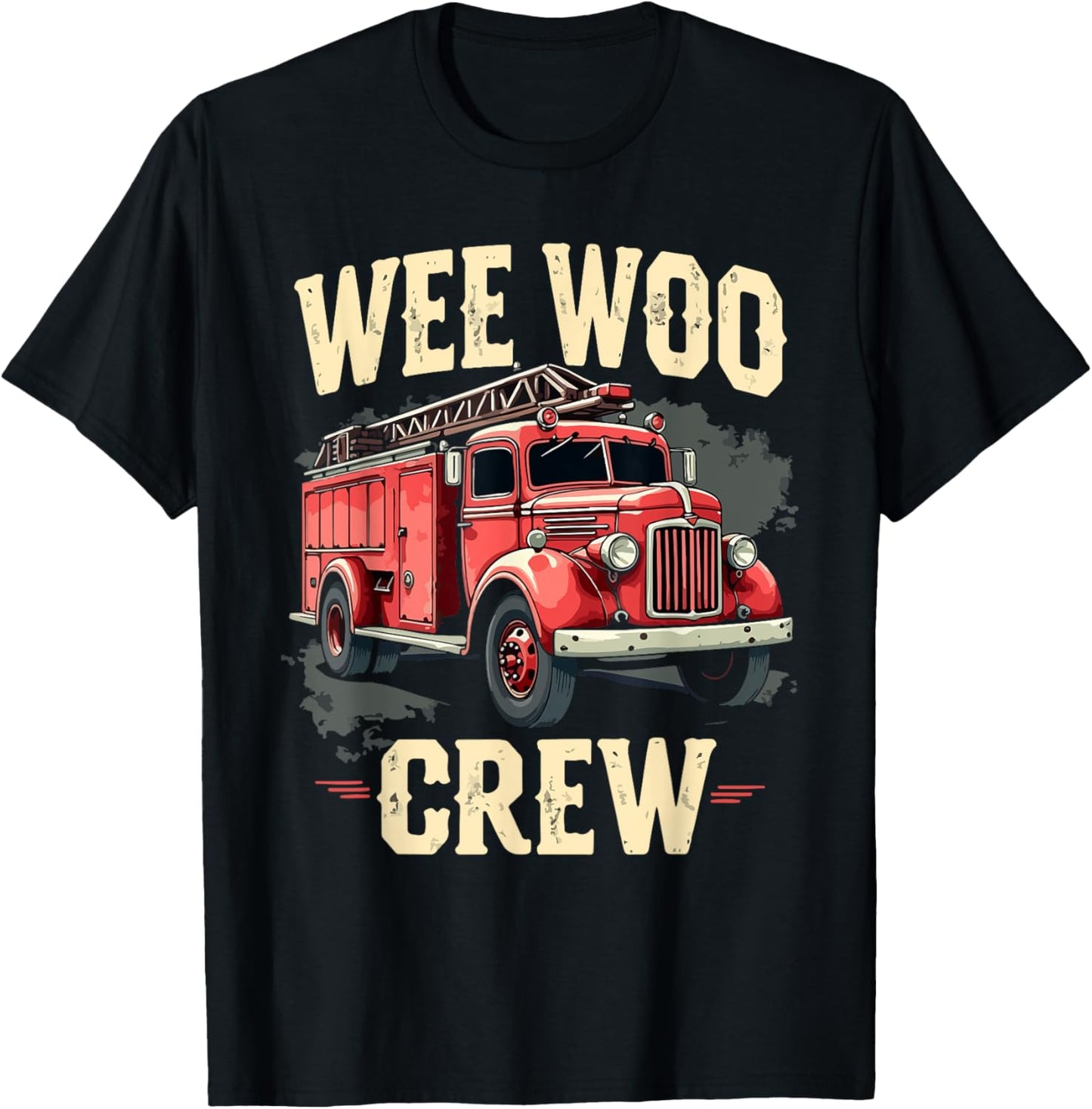 Funny Fire Truck Wee Woo Crew Firetruck Lover Men Women Kids T-Shirt - T-Shirt | Black