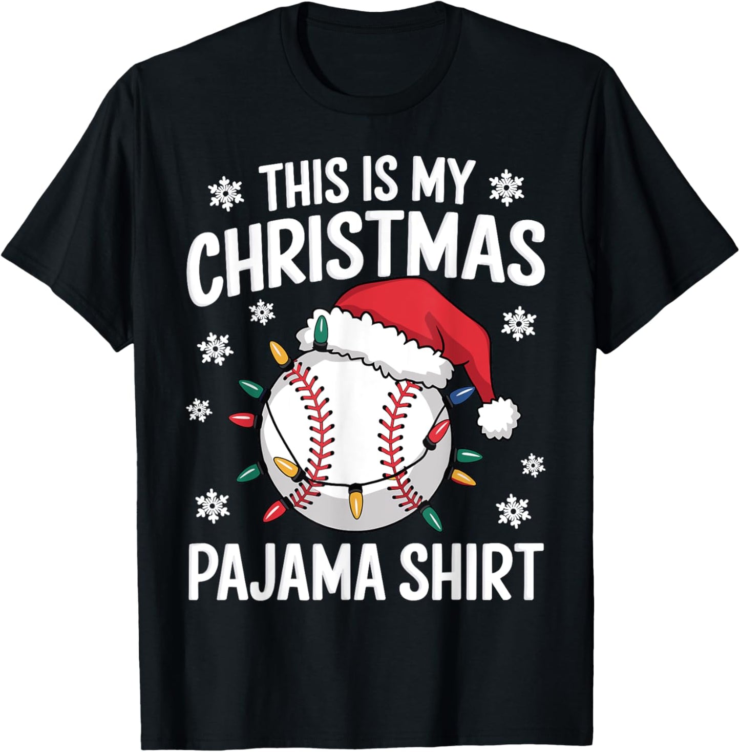 This Is My Christmas Baseball Pajama Shirt Xmas Baseball PJ T-Shirt - T-Shirt | Black