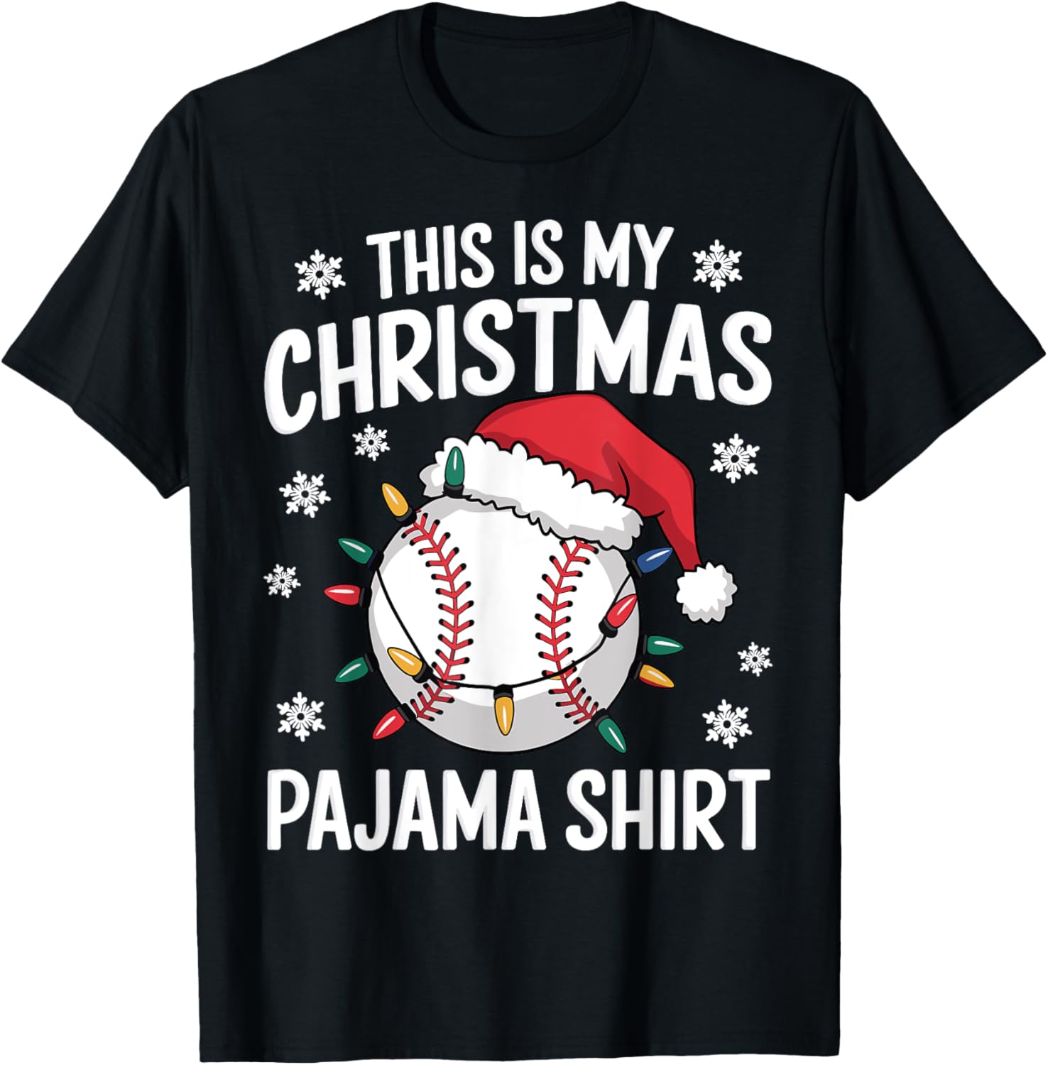 This Is My Christmas Baseball Pajama Shirt Xmas Baseball PJ T-Shirt - T-Shirt | Black