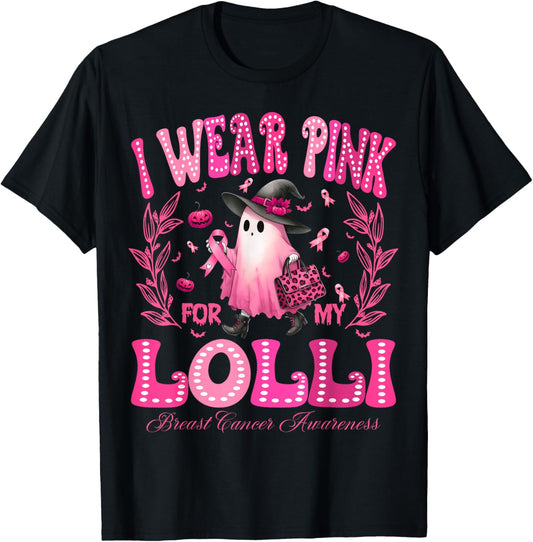 I Wear Pink For My Lolli Breast Cancer Boo Halloween T-Shirt - T-Shirt | Black