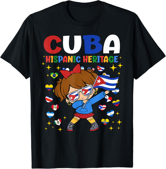 Hispanic Heritage Month Cuba Flag Cuban Girl Kids T-Shirt - T-Shirt | Black