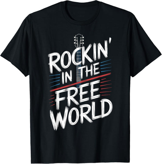 Rockin in the Free World Music Lover Design Concept T-Shirt - T-Shirt | Black