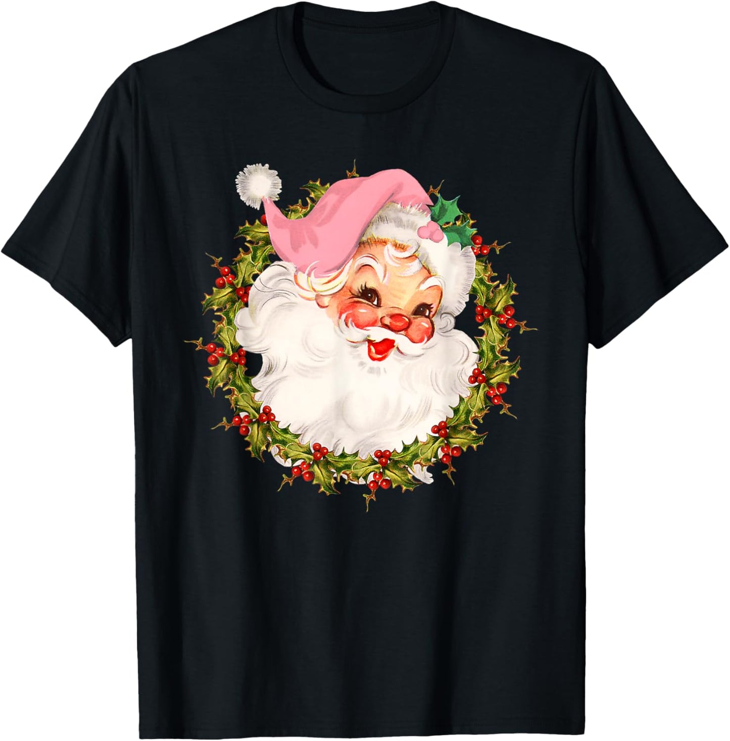Vintage Pink Santa Claus Merry Christmas Pajamas Xmas Women T-Shirt - T-Shirt | Black