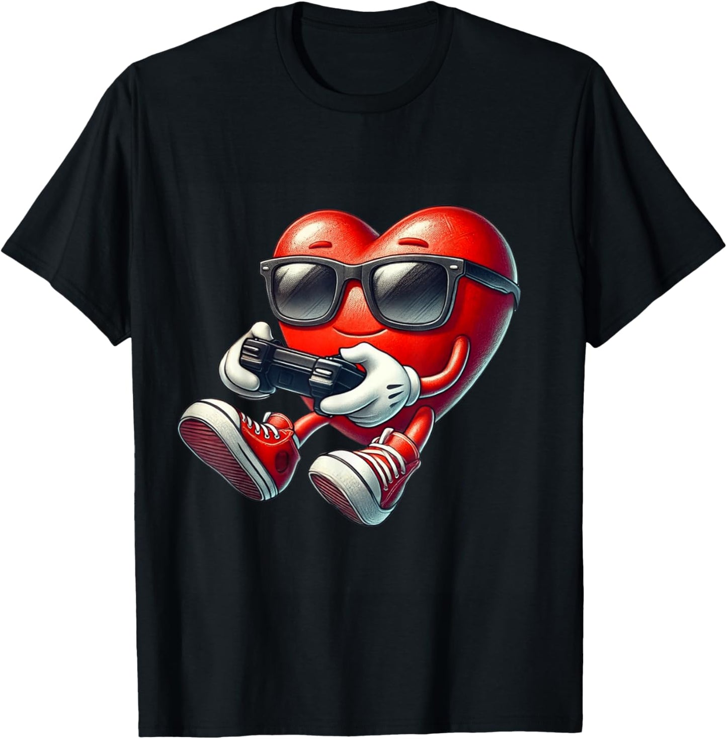 Valentines Day Heart Gamer Video Gaming Boys Men Kids T-Shirt - T-Shirt | Black