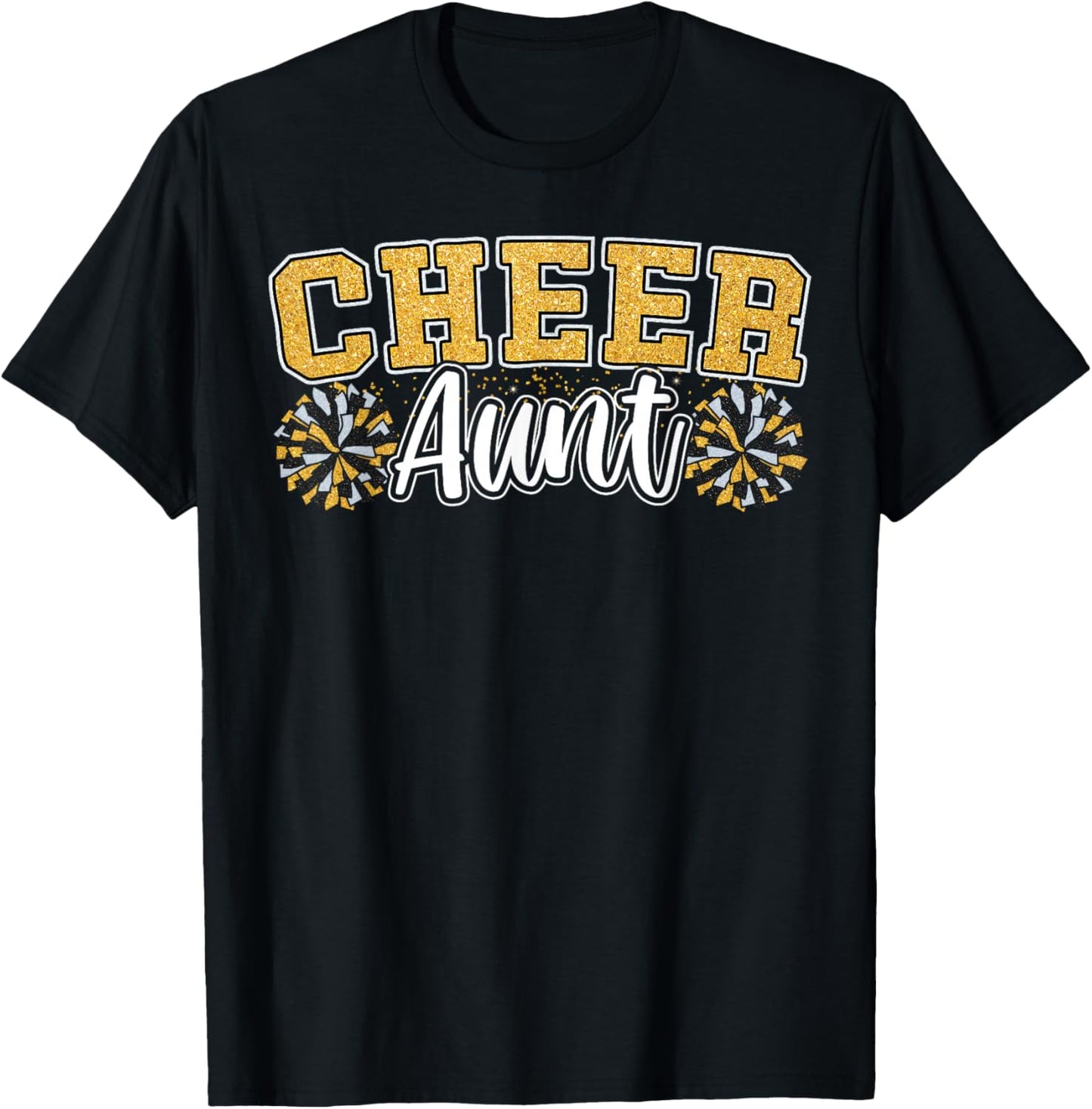 Loud Proud Cheer Aunt Team Yellow Pom Poms Cheerleader Women T-Shirt - T-Shirt | Black