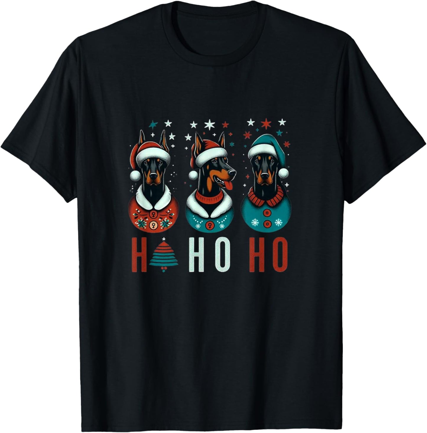Christmas Doberman with Santa Hat Doberman Christmas T-Shirt - T-Shirt | Black