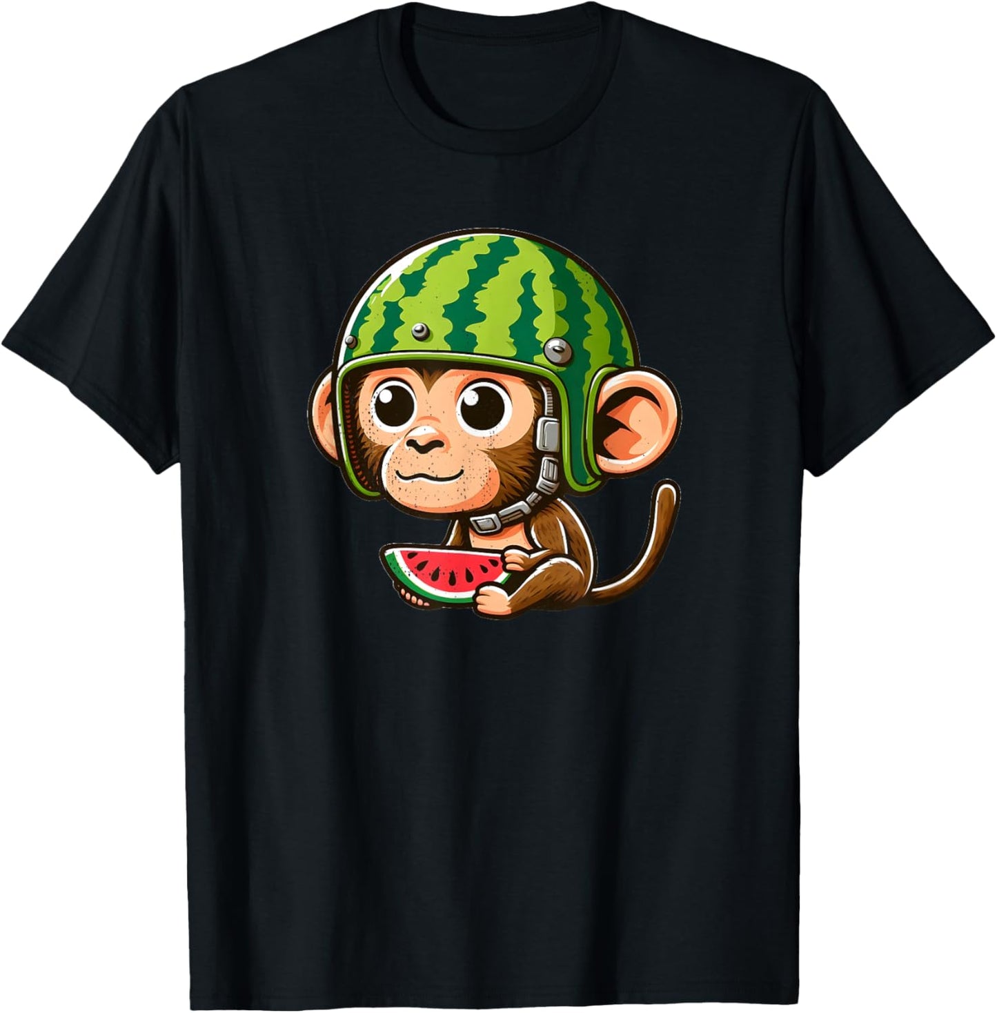 Watermelon Monkey Helmet T-Shirt - T-Shirt | Black