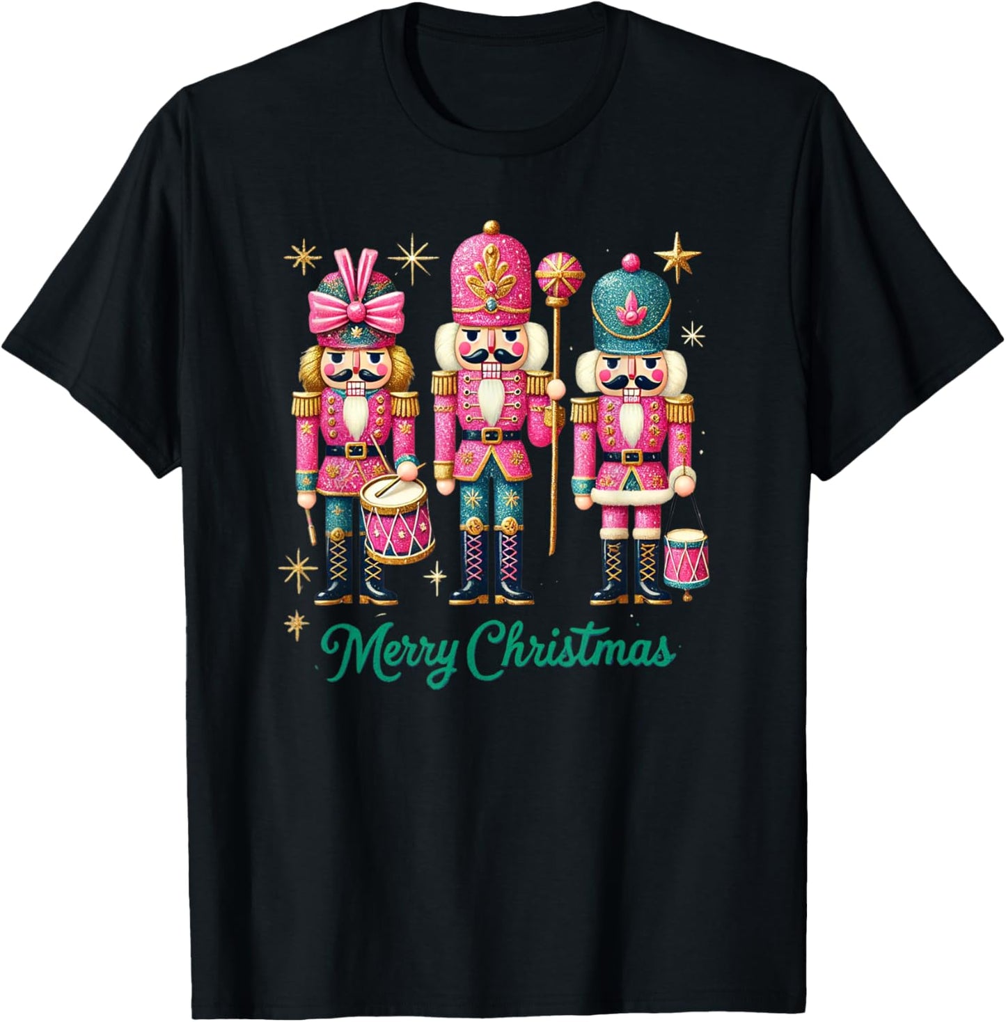 Preppy Pink Nut cracker Merry Christmas Cute Xmas Nutcracker T-Shirt - T-Shirt | Black
