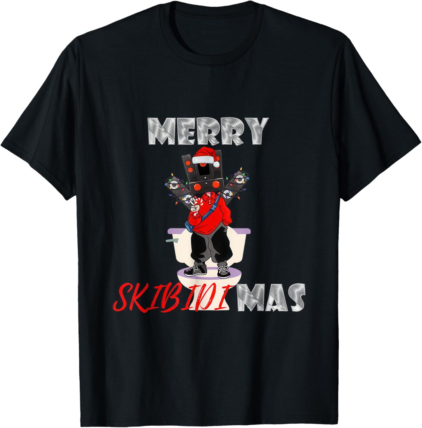 Merry Christmas Skibidi Xmas, Speakerman Skibidi Toilet Meme T-Shirt - T-Shirt | Black